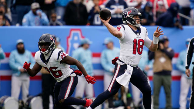 Houston Texans quarterback Case Keenum (18) warms up before the game against the New York Jets at MetLife Stadium.